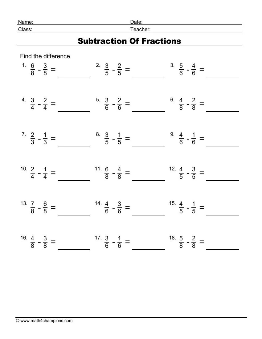 Fraction Worksheets Pdf Downloads Math Champions