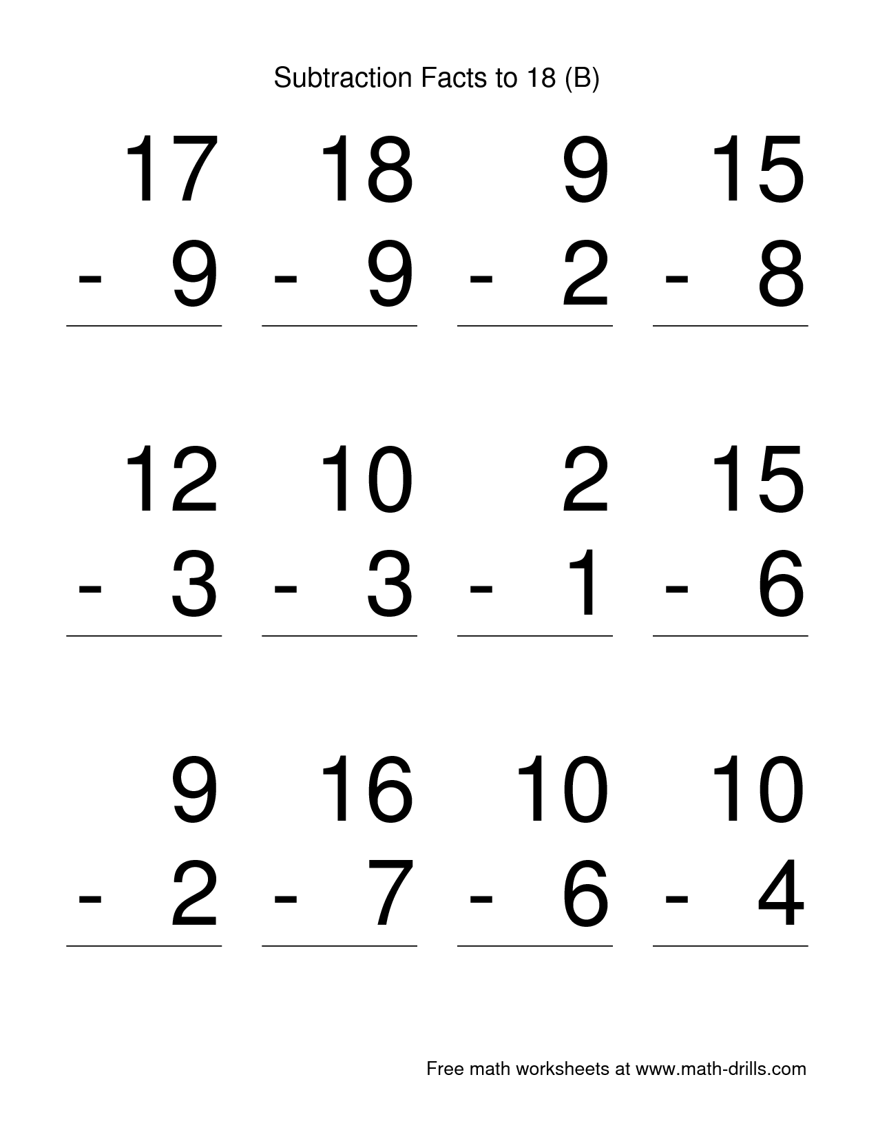 Free Printable Subtraction Worksheets For Grade 1