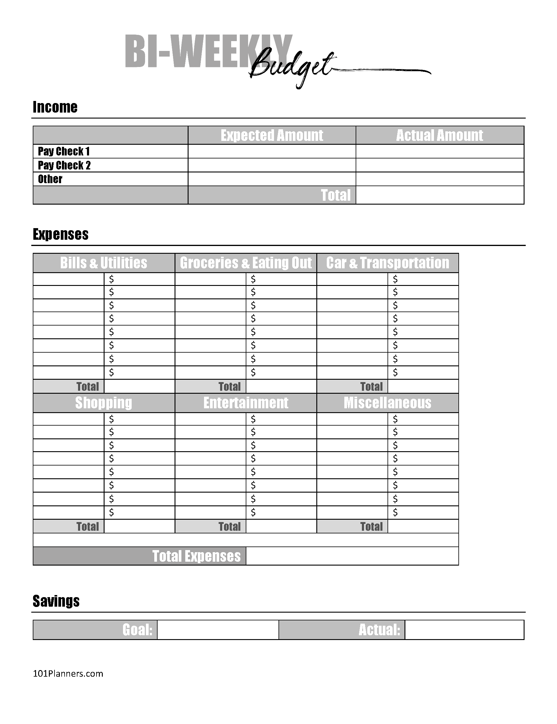 Printable Monthly Expenses Worksheet