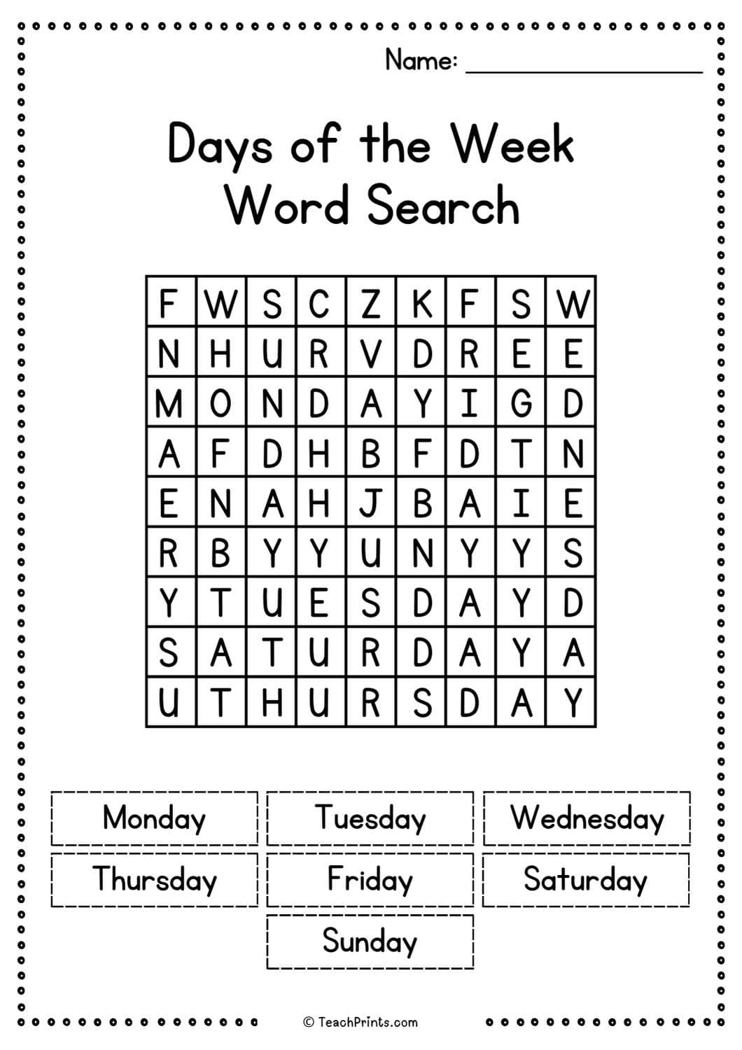 Free Days Of The Week Worksheets Teach Prints Free Days Of The Week Worksheets Teach Prints
