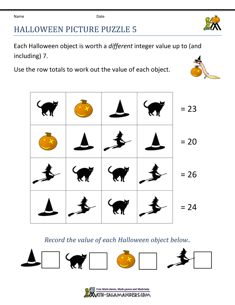 Free Halloween Math Worksheets
