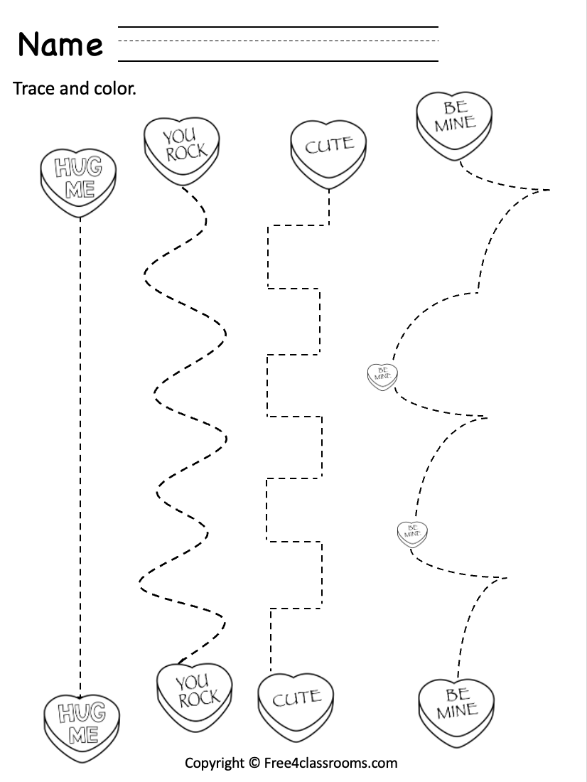Free Line Tracing Worksheet Valentine s Day Free Worksheets Free4Classrooms