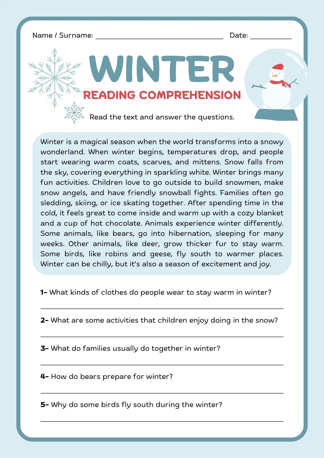 Free Printable 3rd Grade Reading Worksheet Templates Canva