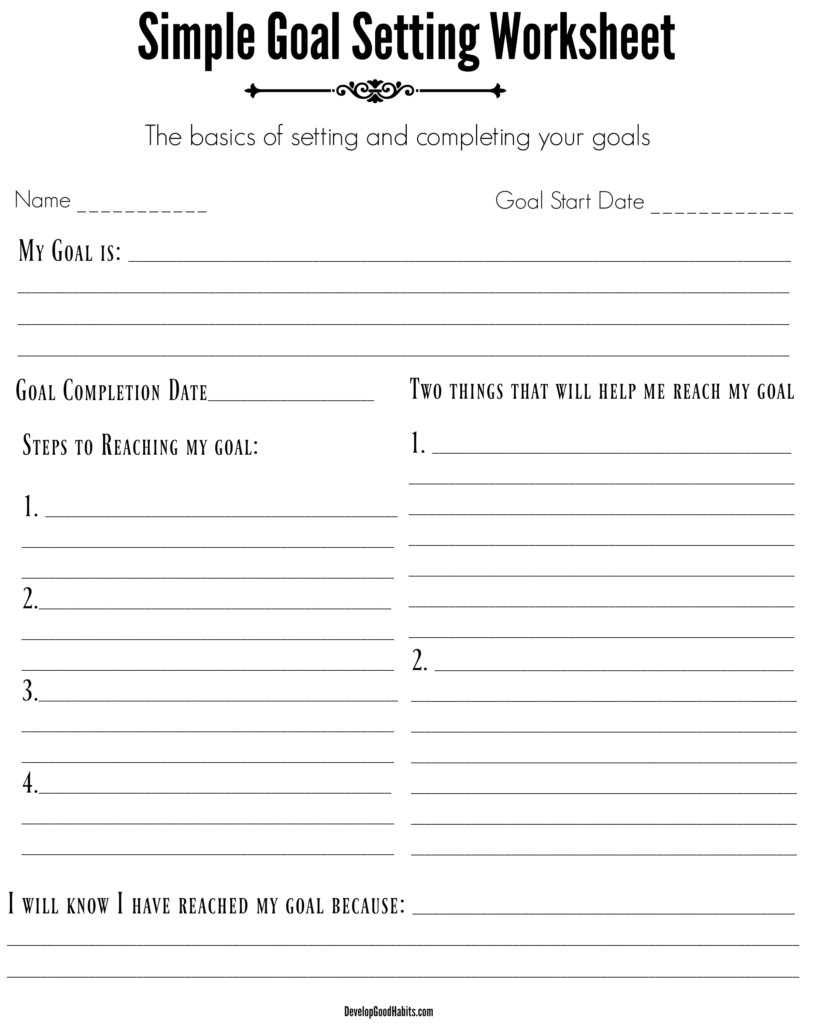 Free Printable Goal Setting Worksheet And Instructions The Worksheets Library