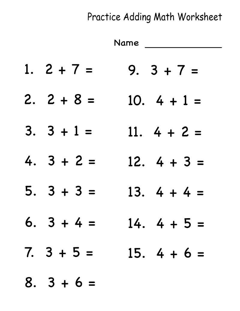 Free Printable Math Addition Worksheets For Kids Worksheet School