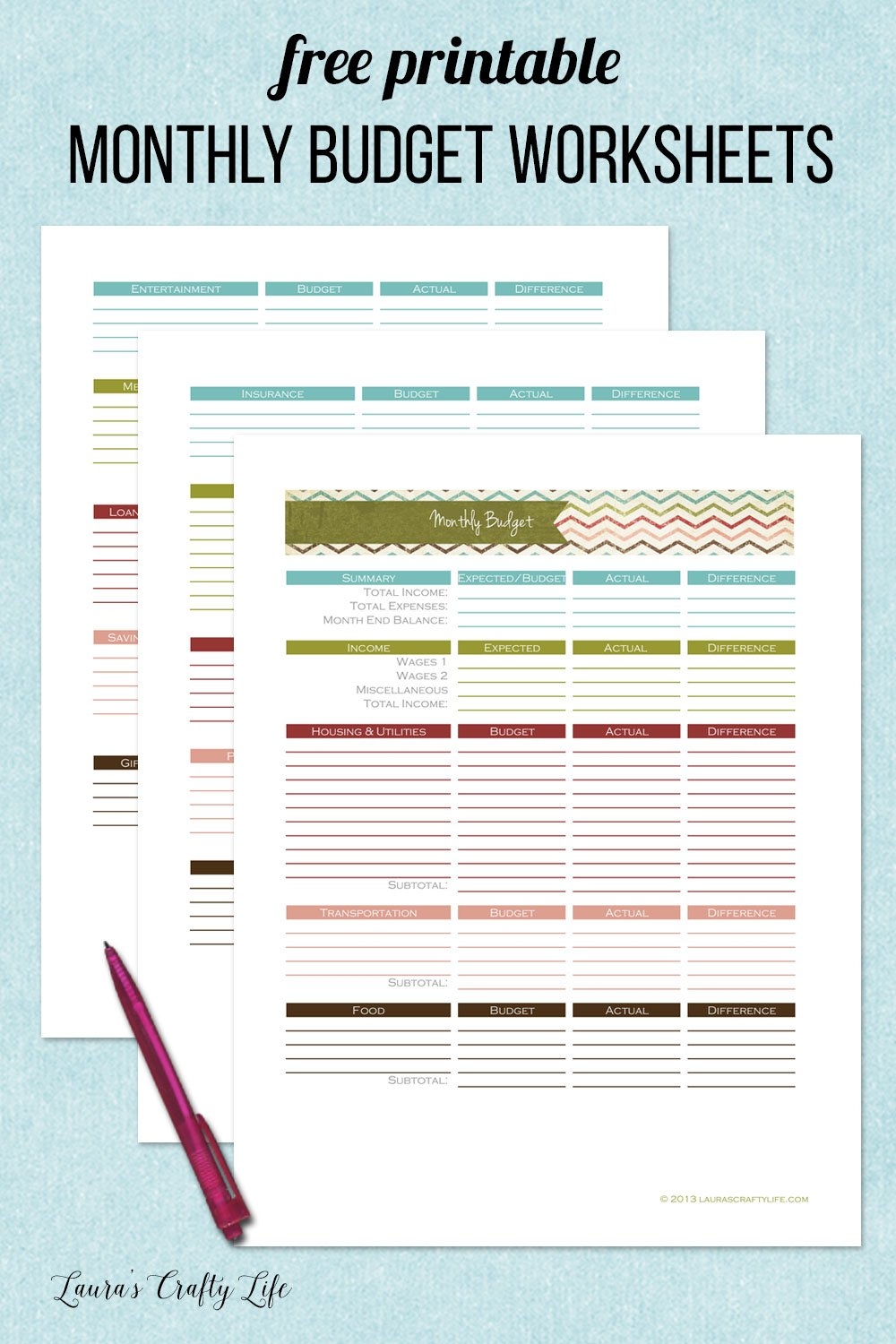 Free Printable Monthly Budget Worksheet