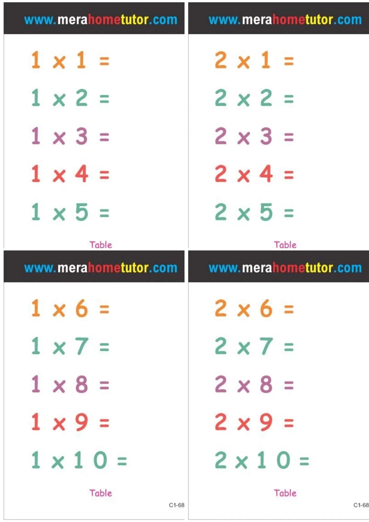 Free Printable Multiplication Worksheets 1 12 Activity School For Kids