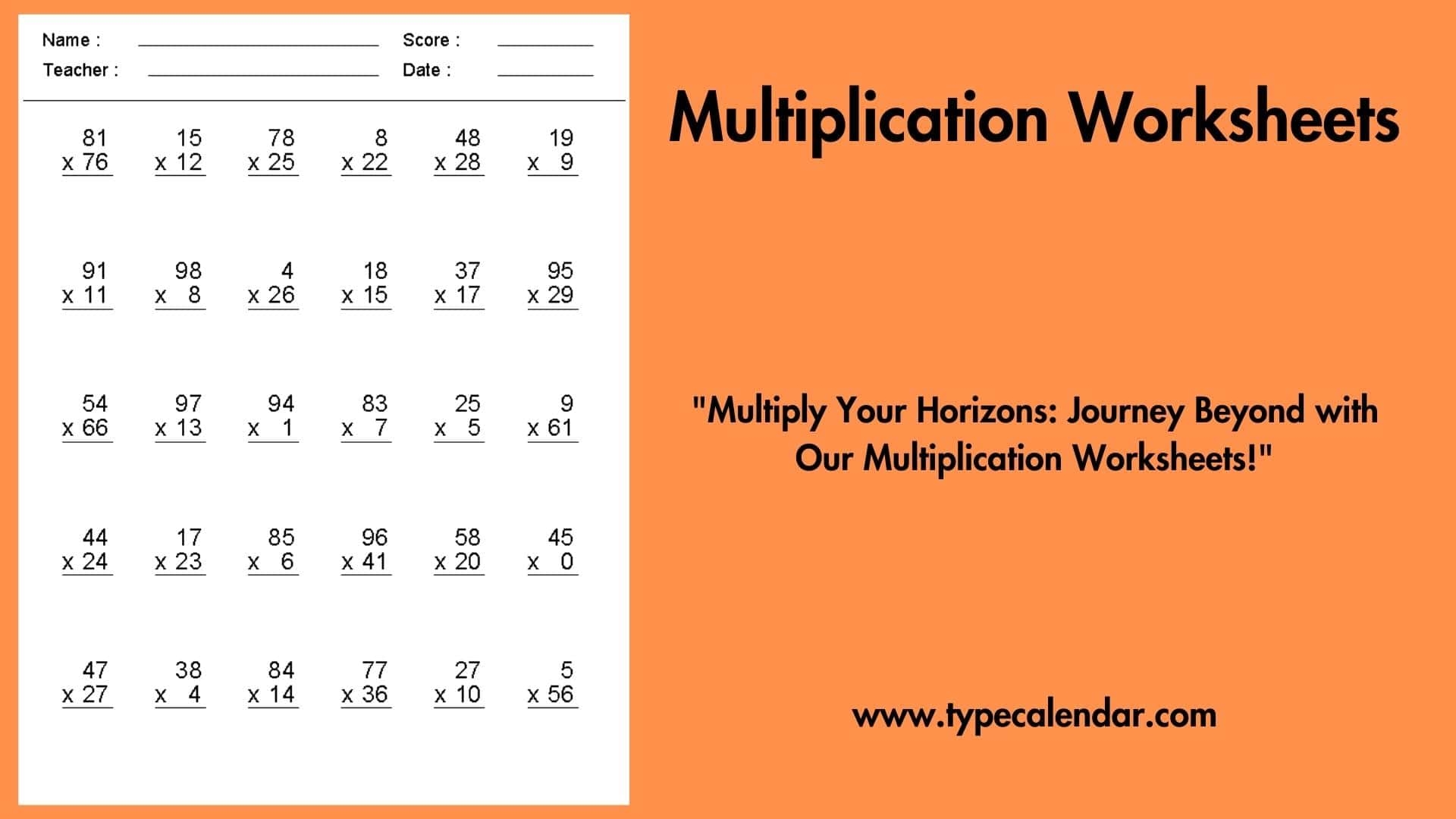 Free Printable Multiplication Worksheets PDF Grade 1 12 Math