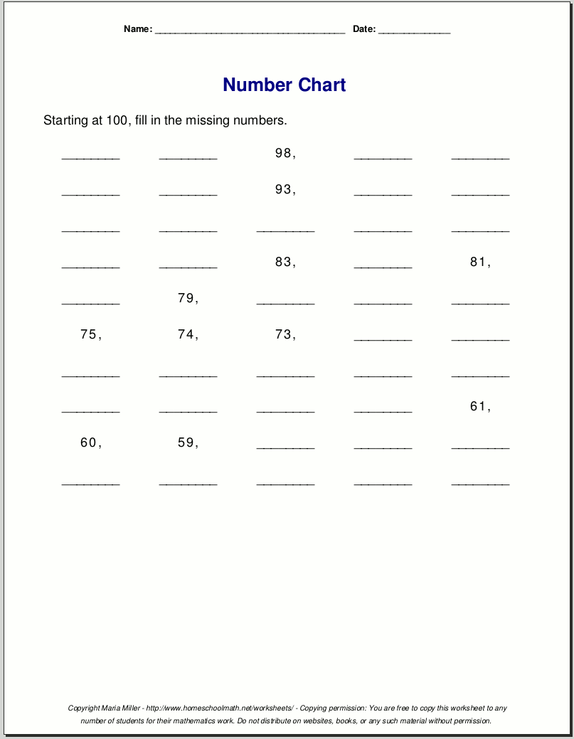 Free Printable Number Charts And 100 charts For Counting Skip Counting And Number Writing 