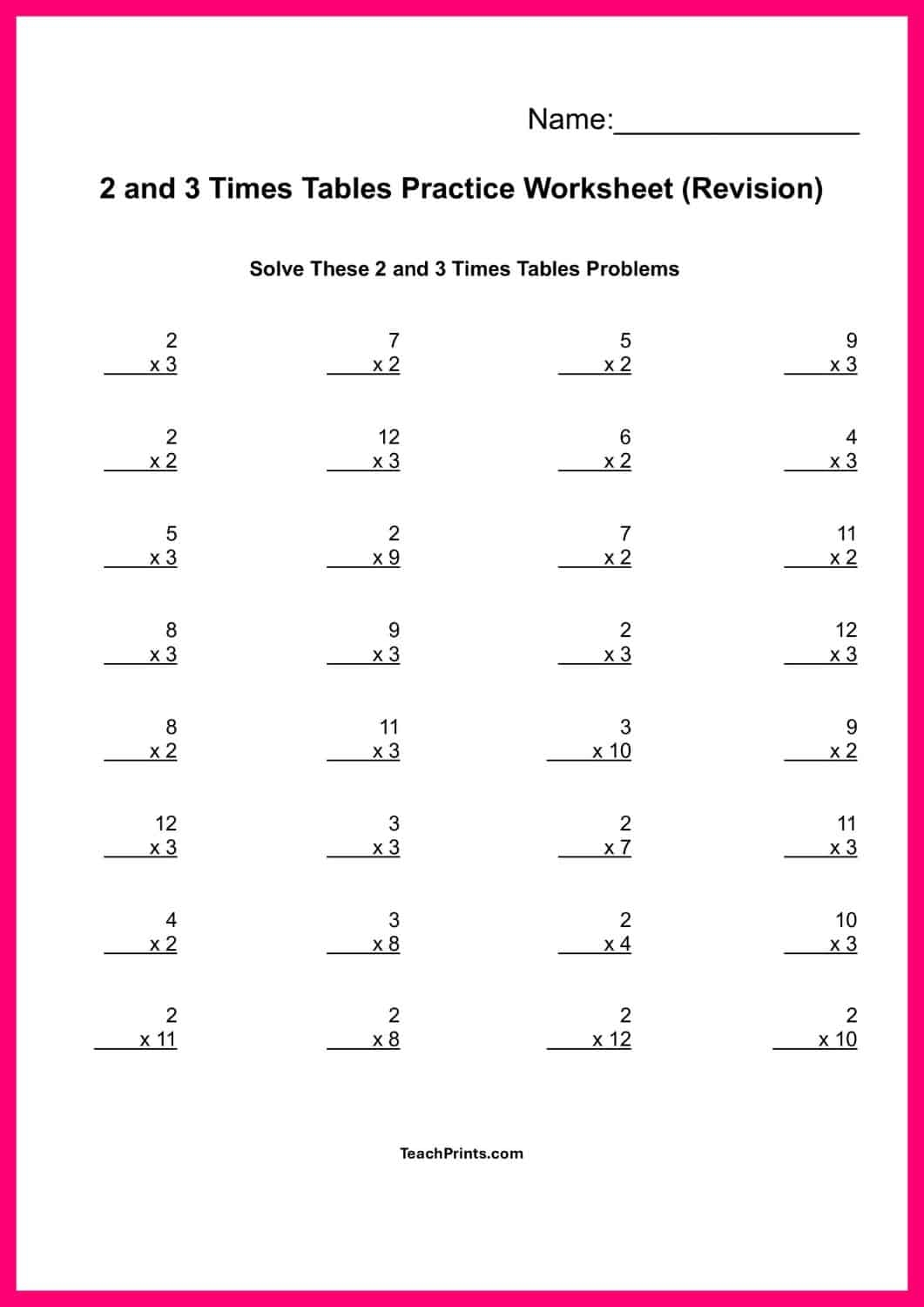 3 Times Table Worksheet Printable