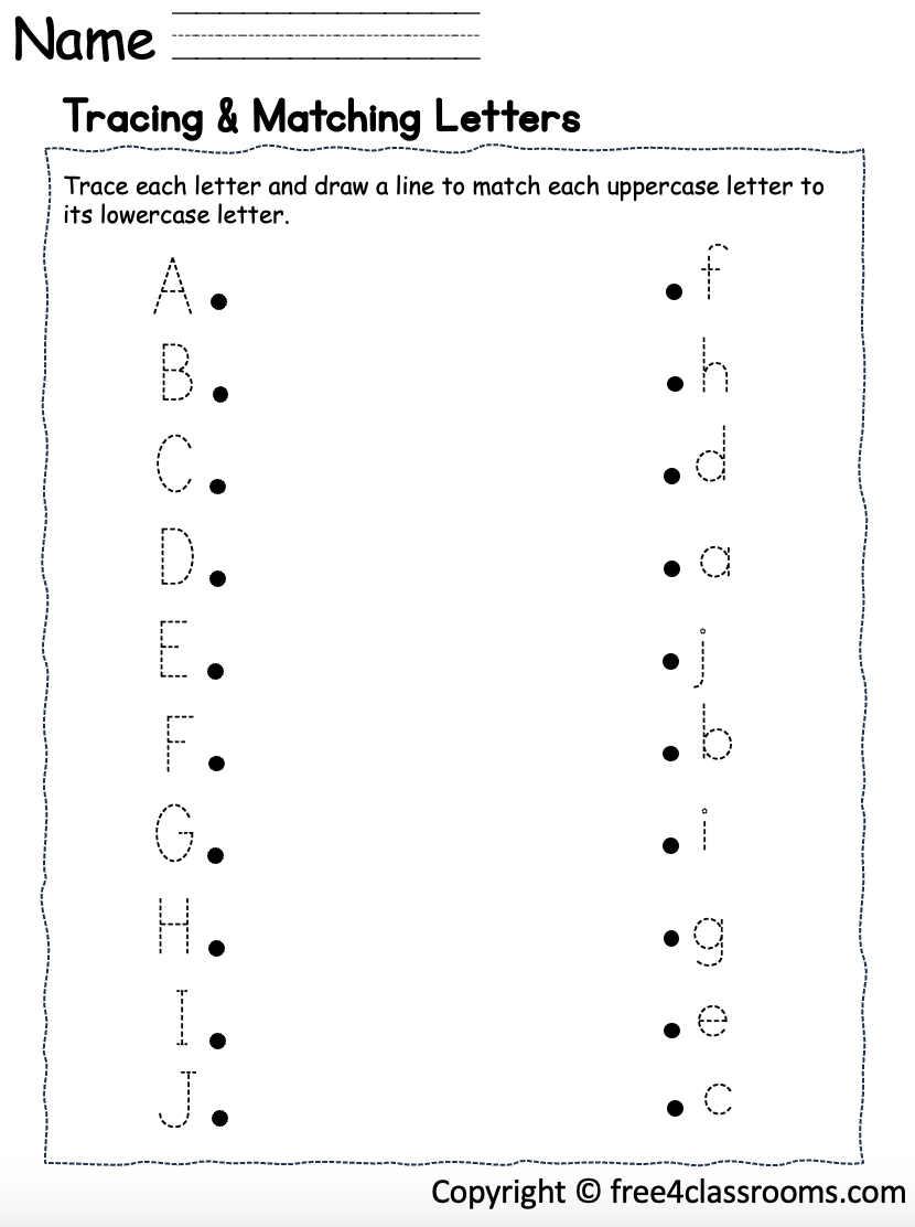 Free Tracing And Matching Letters Worksheet Alphabet Practice Printable Free Worksheets Free4Classrooms