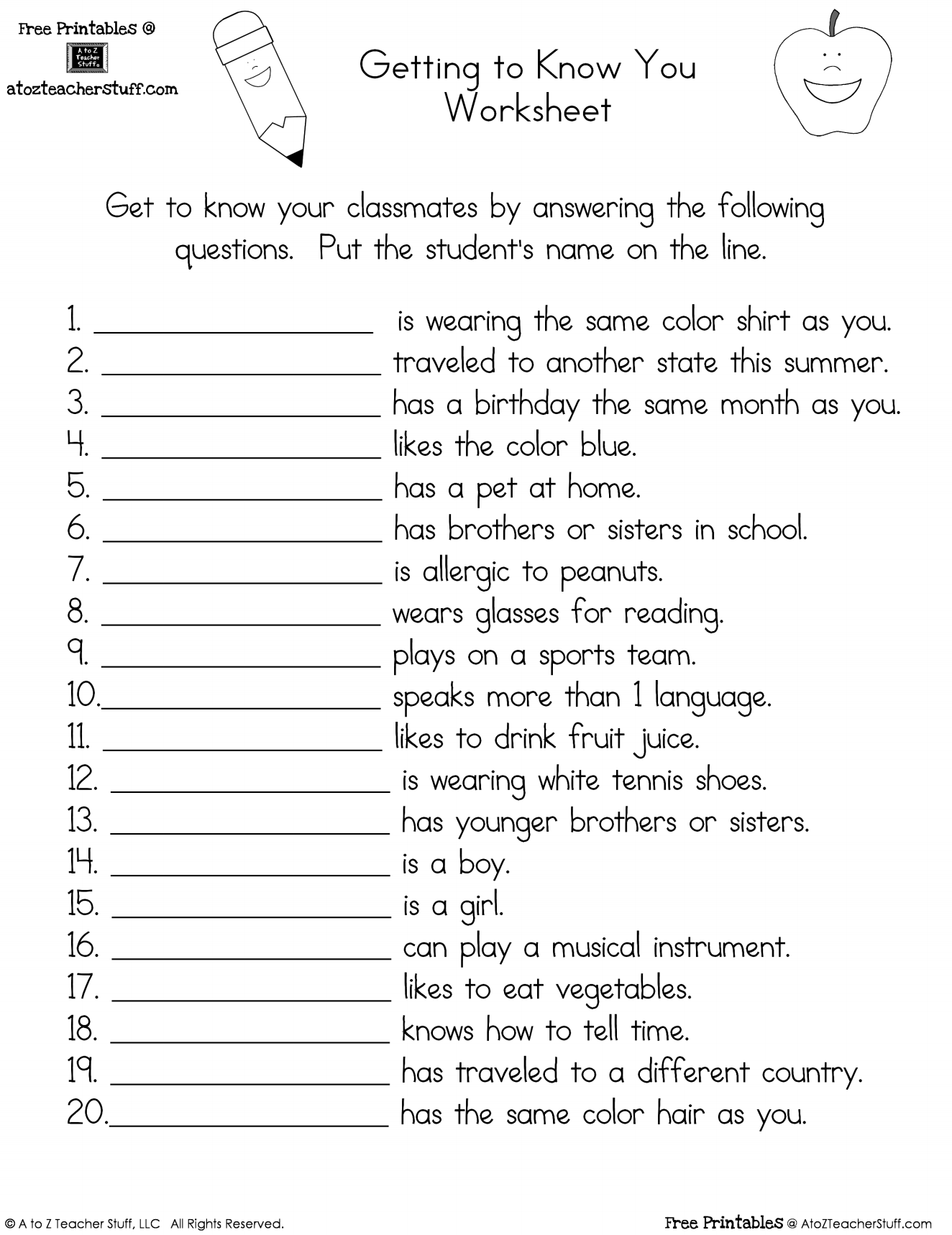 Printable Icebreaker Worksheets Pdf