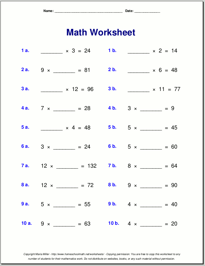 Free Printable Multiplication Worksheets 1-12 Pdf