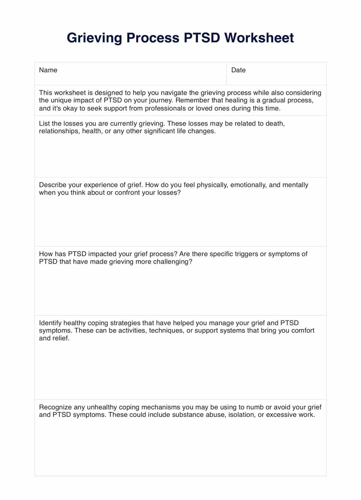 Free Printable Ptsd Worksheets