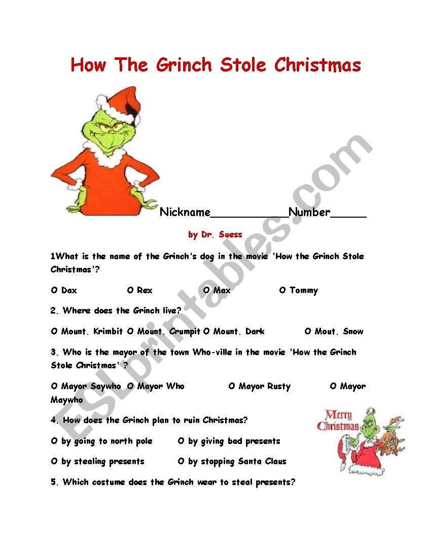 How The Grinch Stole Christma ESL Worksheet By Ajarnglyn