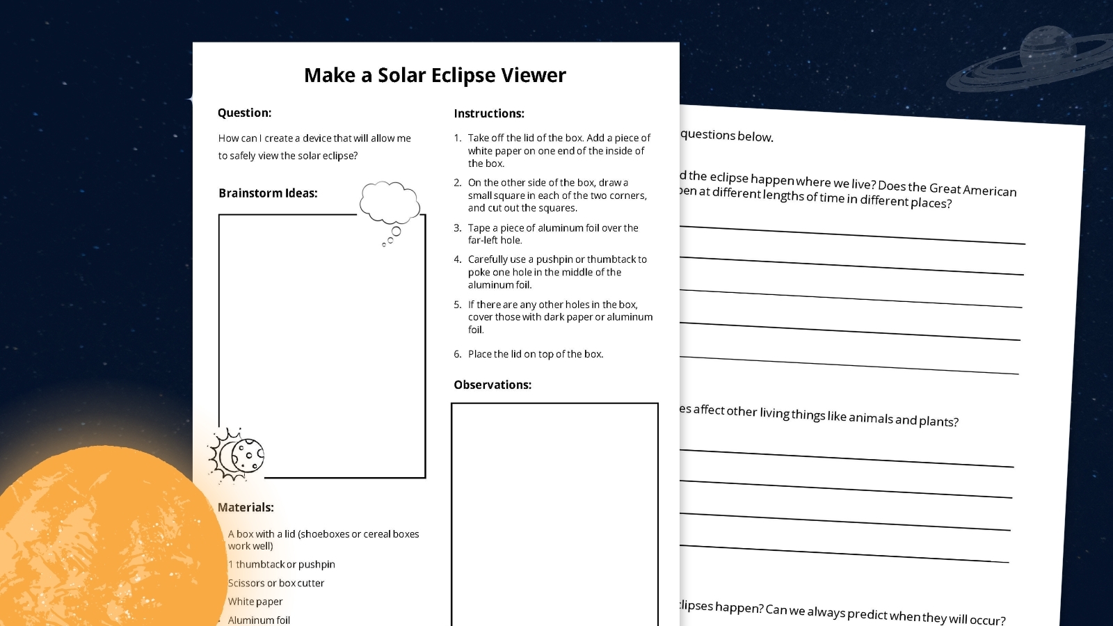 How To Make A Solar Eclipse Viewer Directions Free Worksheet 