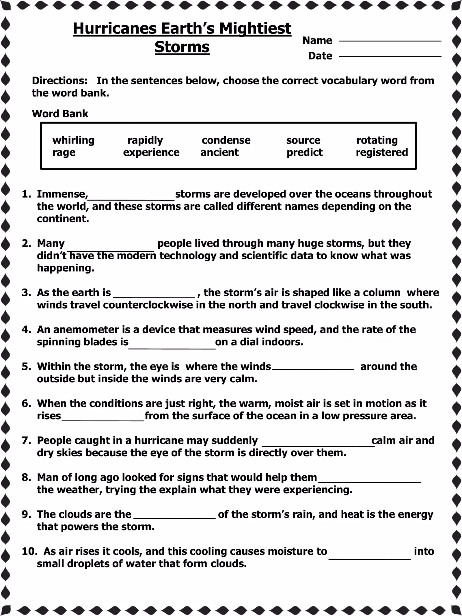 Free Printable Hurricane Worksheets