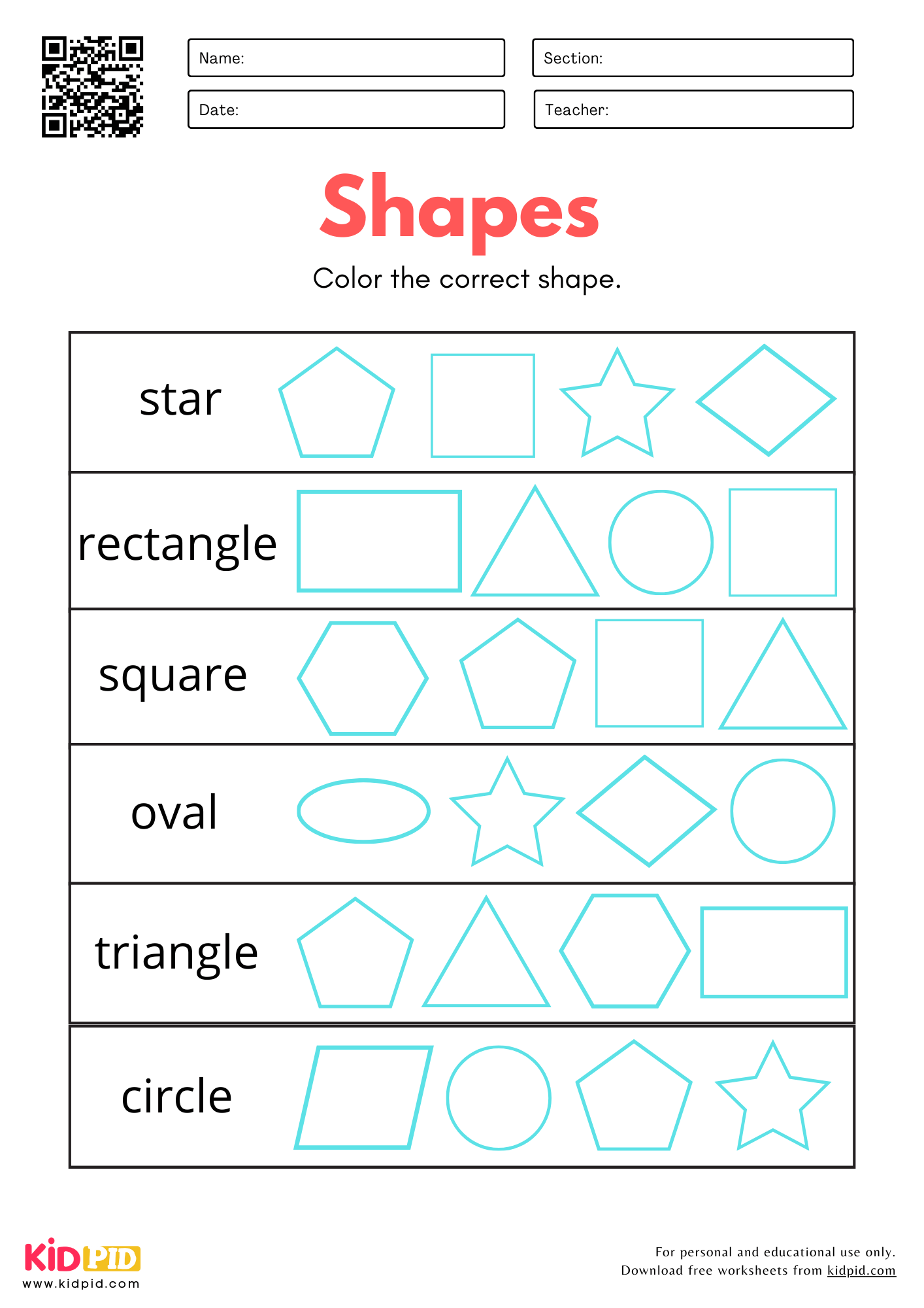 Worksheet For Kindergarten Printable