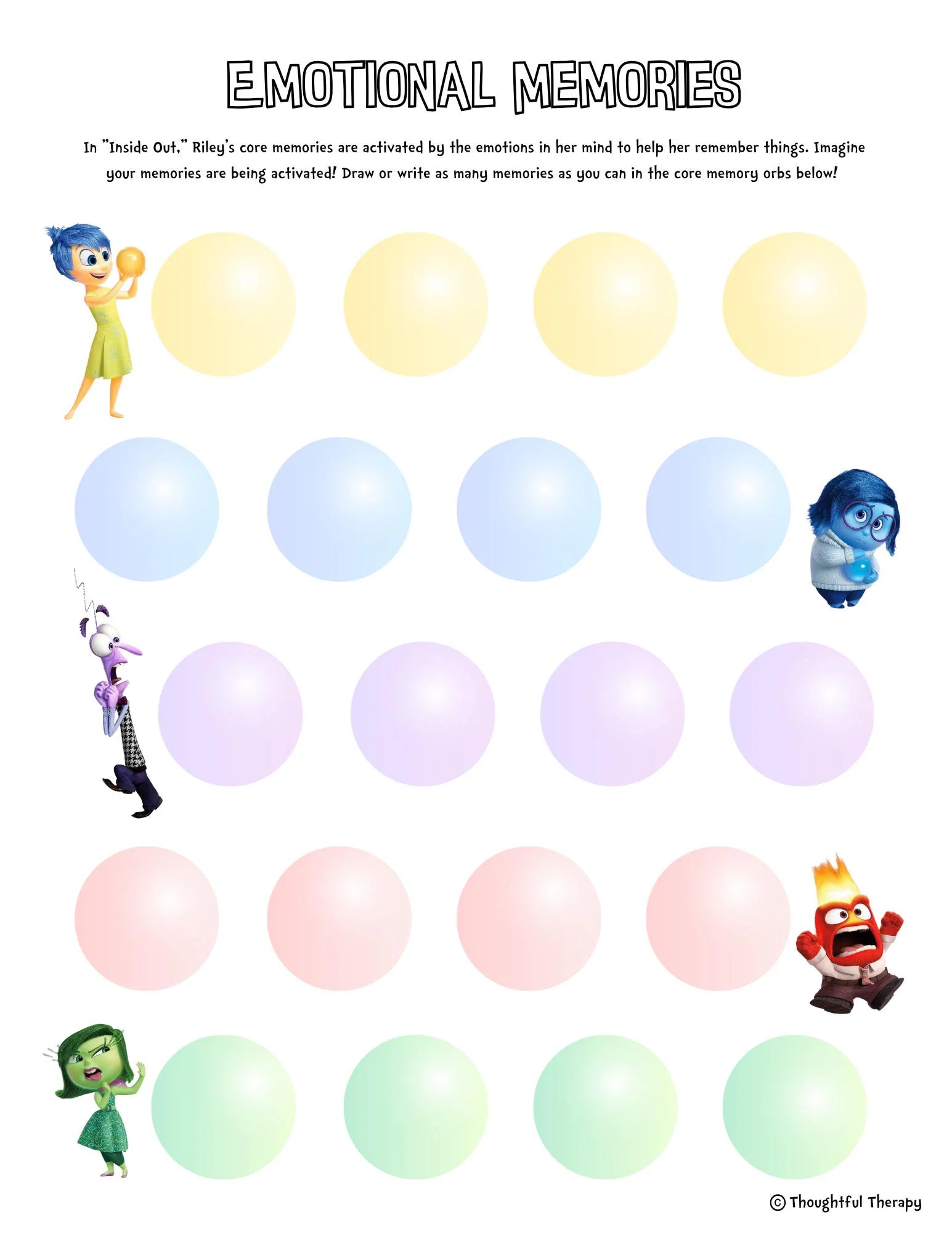 Inside Out Emotional Memories SEL Feelings Worksheet For Therapists Counselors And Teachers