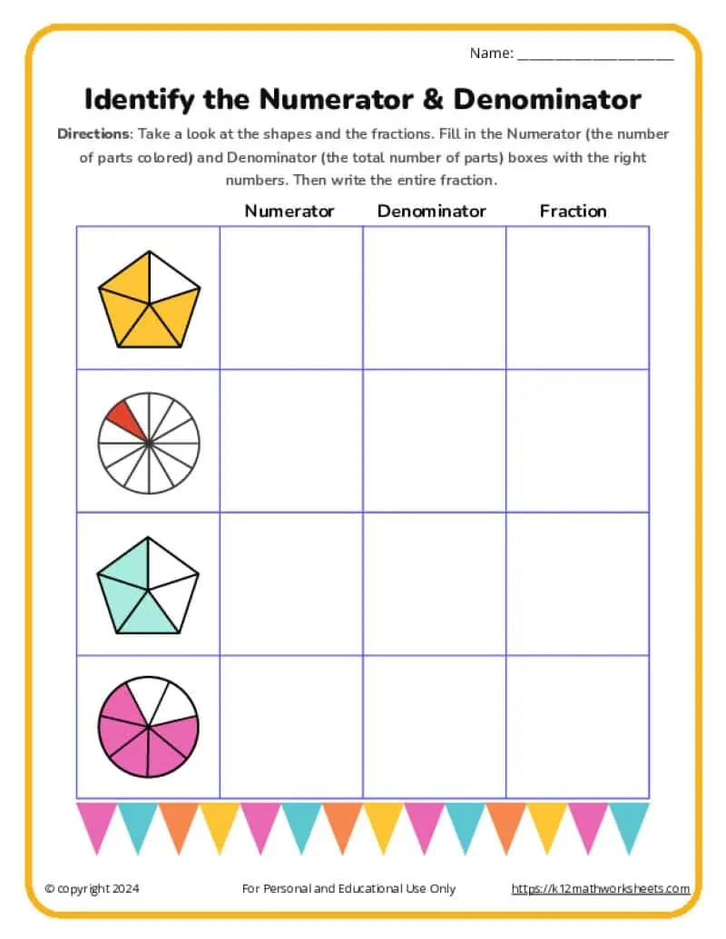 Introduction To Fractions K12 Math Worksheets