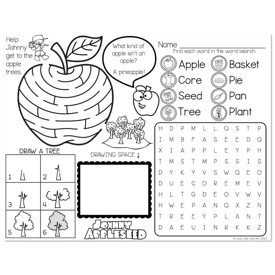 Free Printable Johnny Appleseed Worksheets