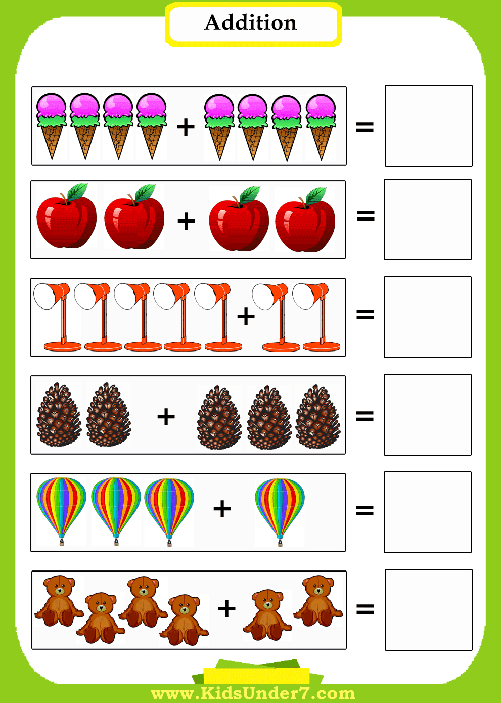 Kids Under 7 Addition Worksheets