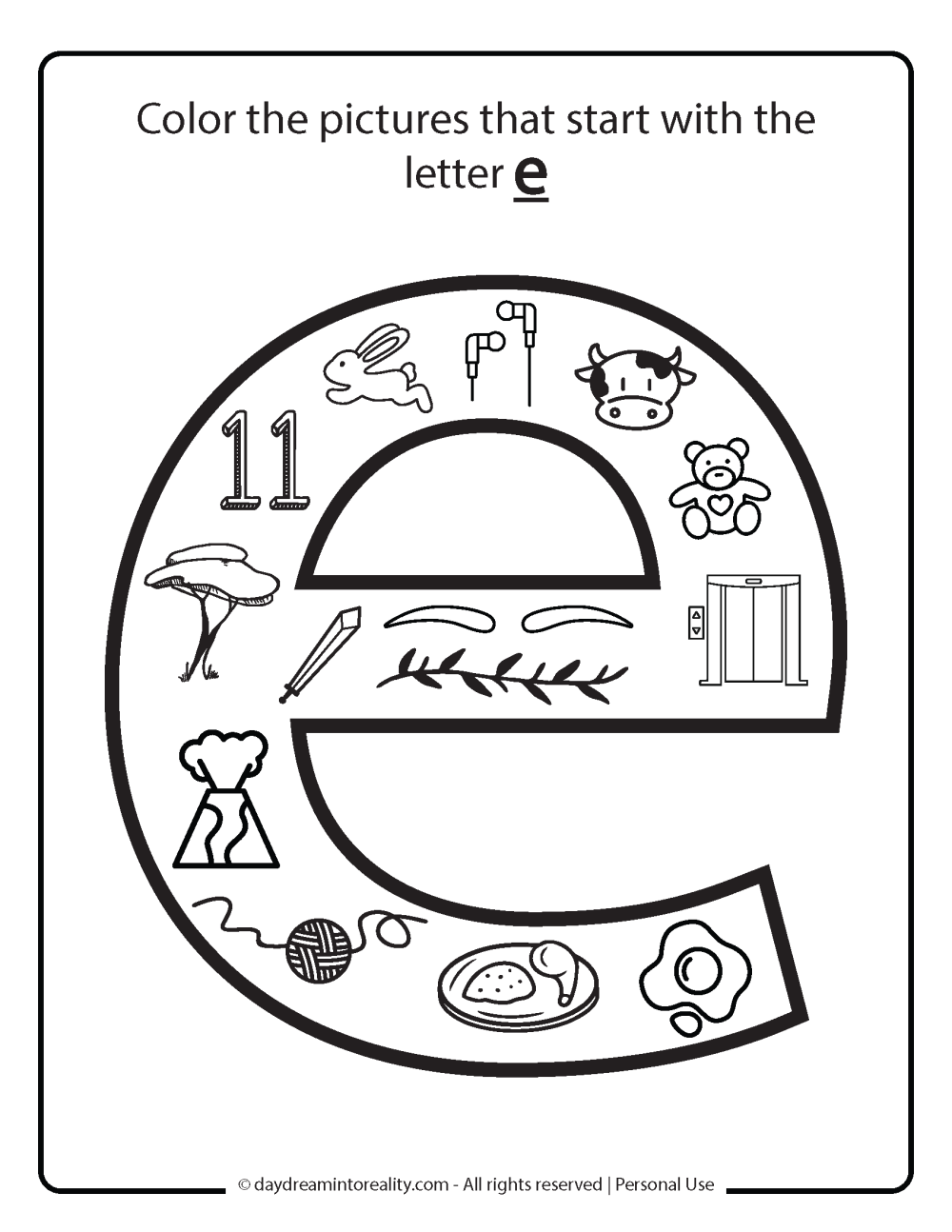 Printable Letter E Worksheets