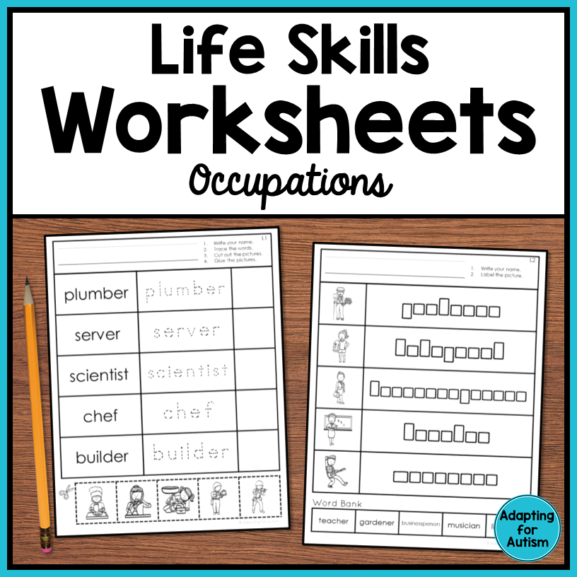 Life Skills Worksheets Occupations Vocabulary Autism Work Tasks Worksheets Library