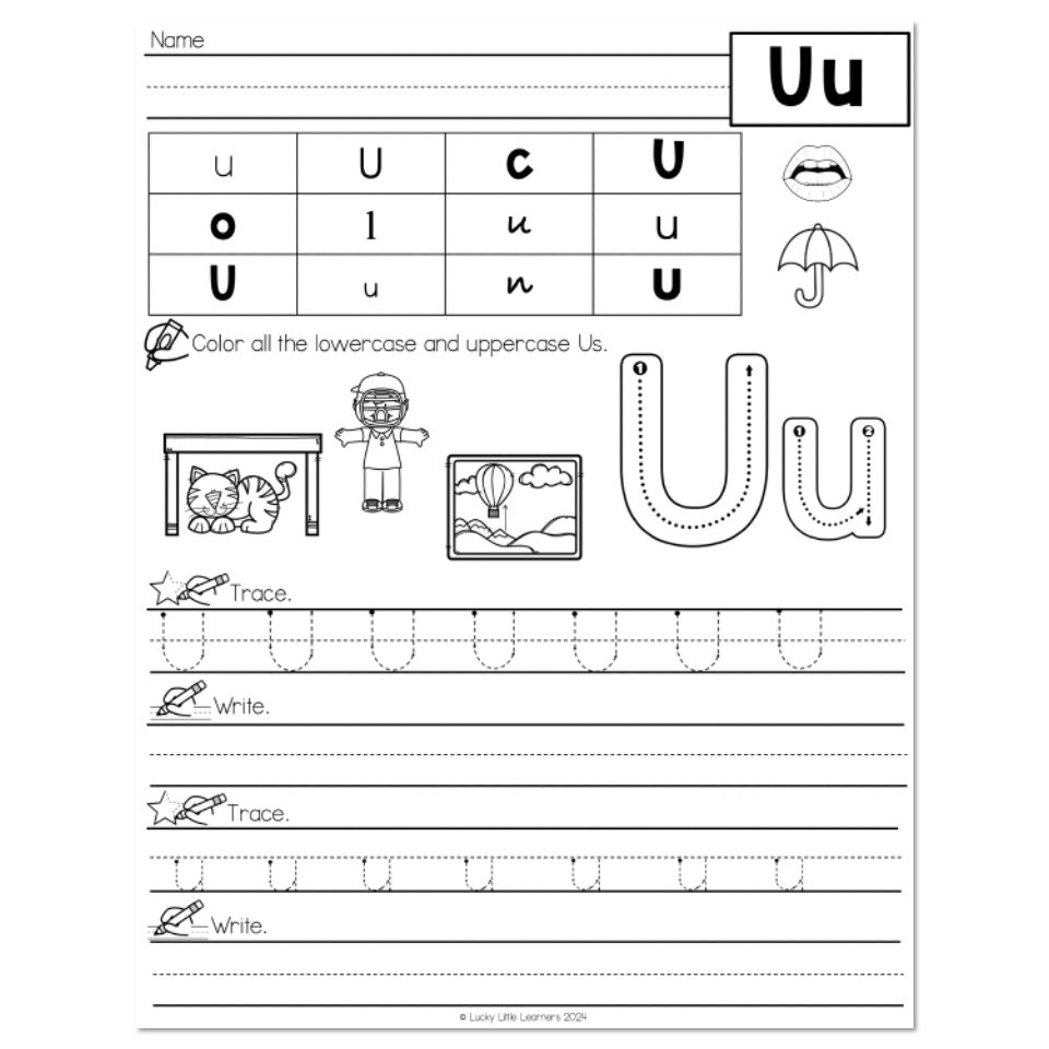 Free Printable Letter U Worksheets