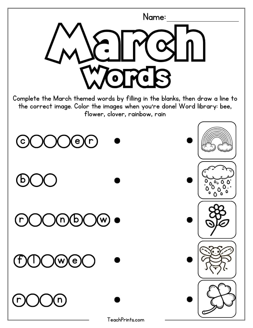 March Worksheets 8 Free PDF Printables Teach Prints