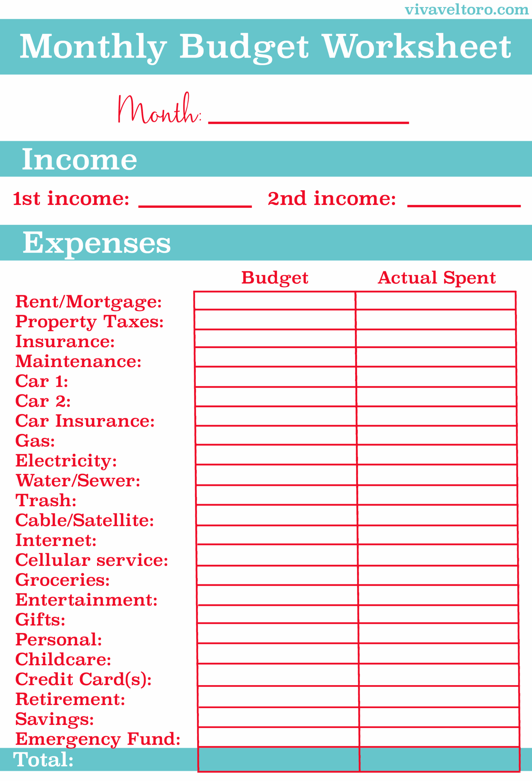 Monthly Budget Worksheet Free Printable Viva Veltoro Monthly Budget Worksheet Free Printable Viva Veltoro