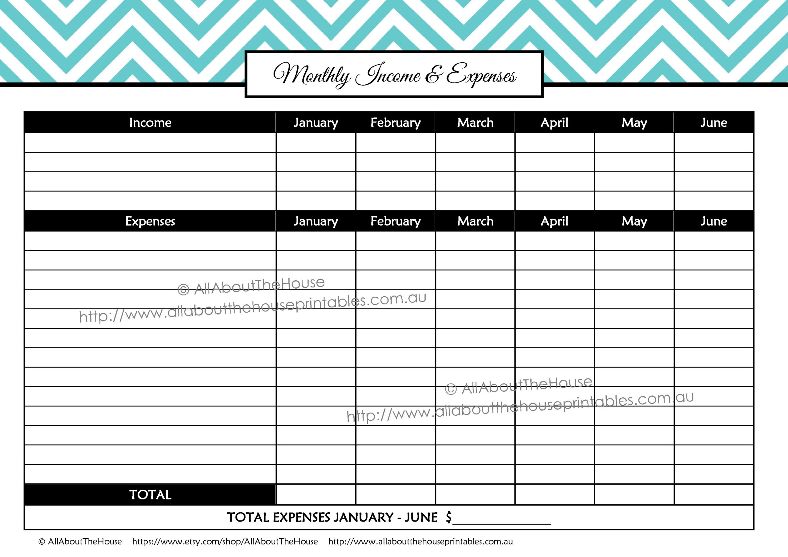 Monthly Income U0026 Expenses Cashflow Editable Budget Printable Monthly Income U0026 Expenses Cashflow Editable Budget Printable