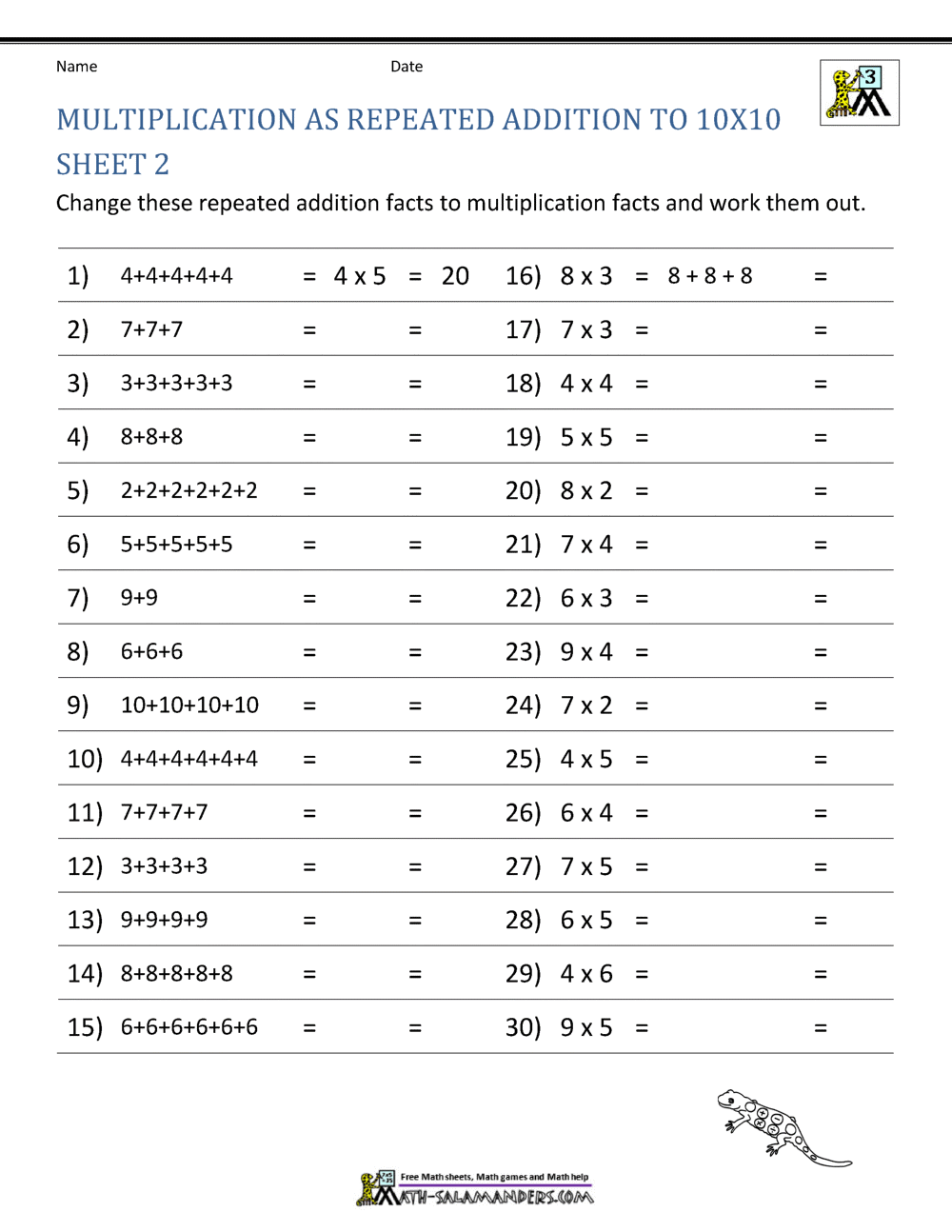Multiplication Facts Worksheets Understanding Multiplication To 10x10