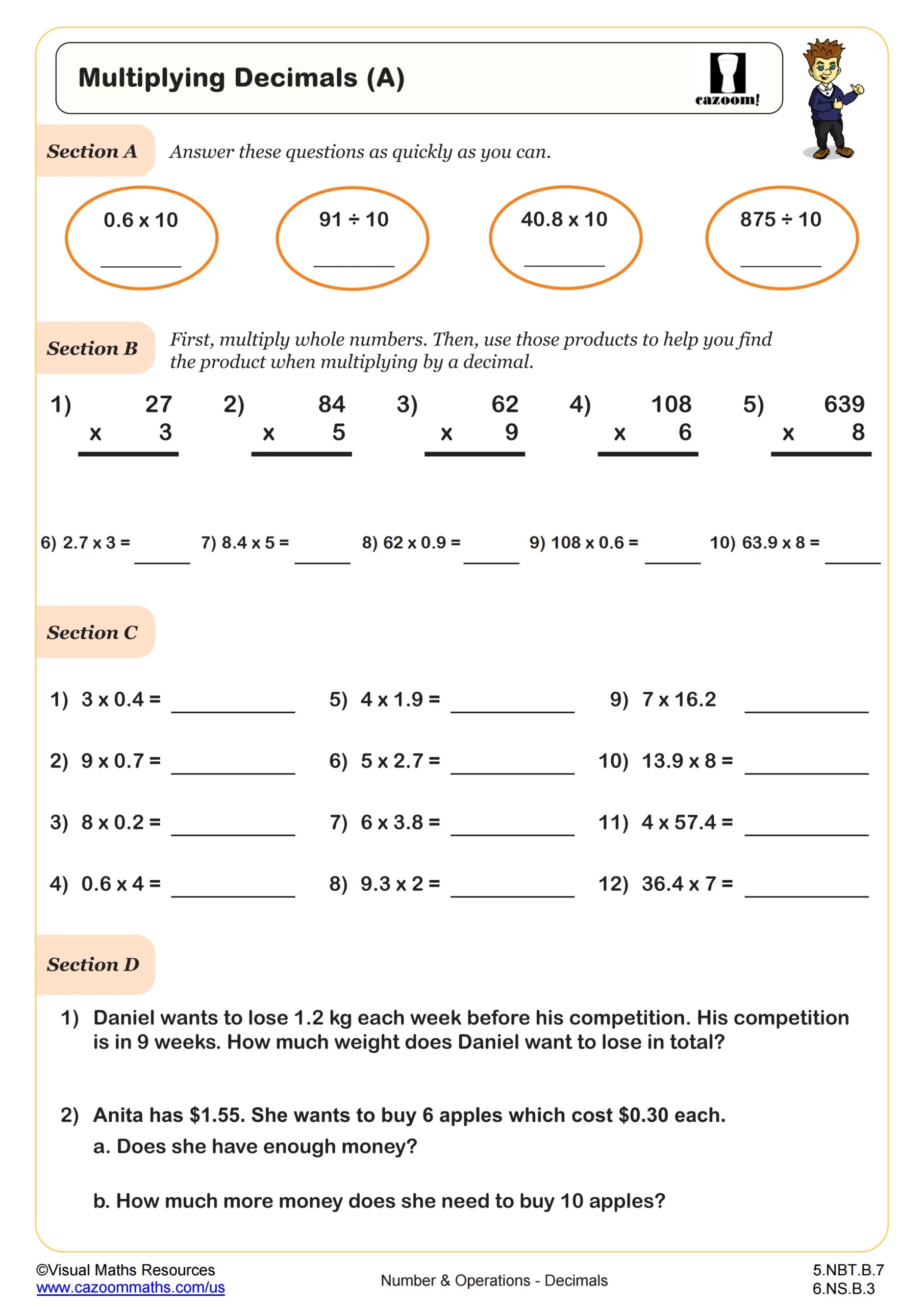 Multiplying Decimals Worksheet PDF Printable Number U0026 Operations 