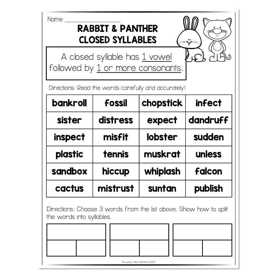 Free Printable Multisyllabic Words Worksheets