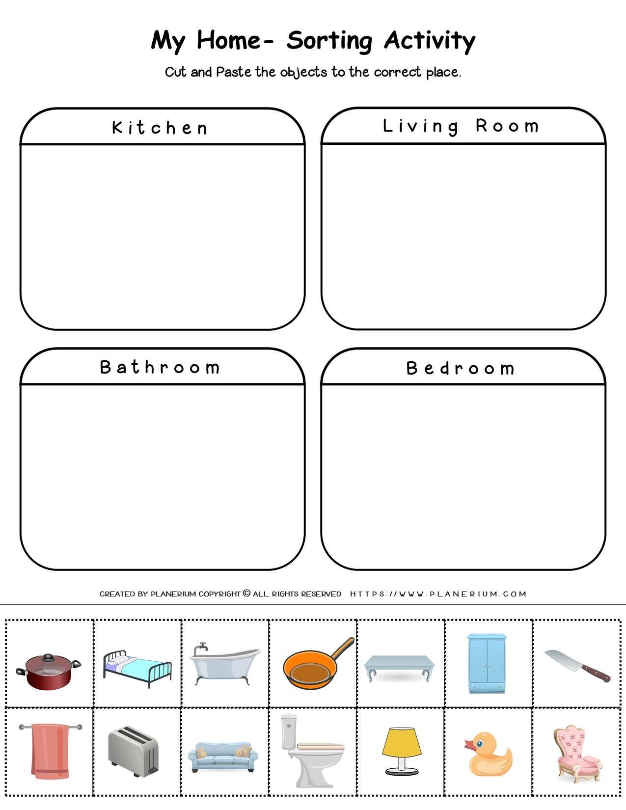 My Home Free Worksheet Sorting Home Items Planerium