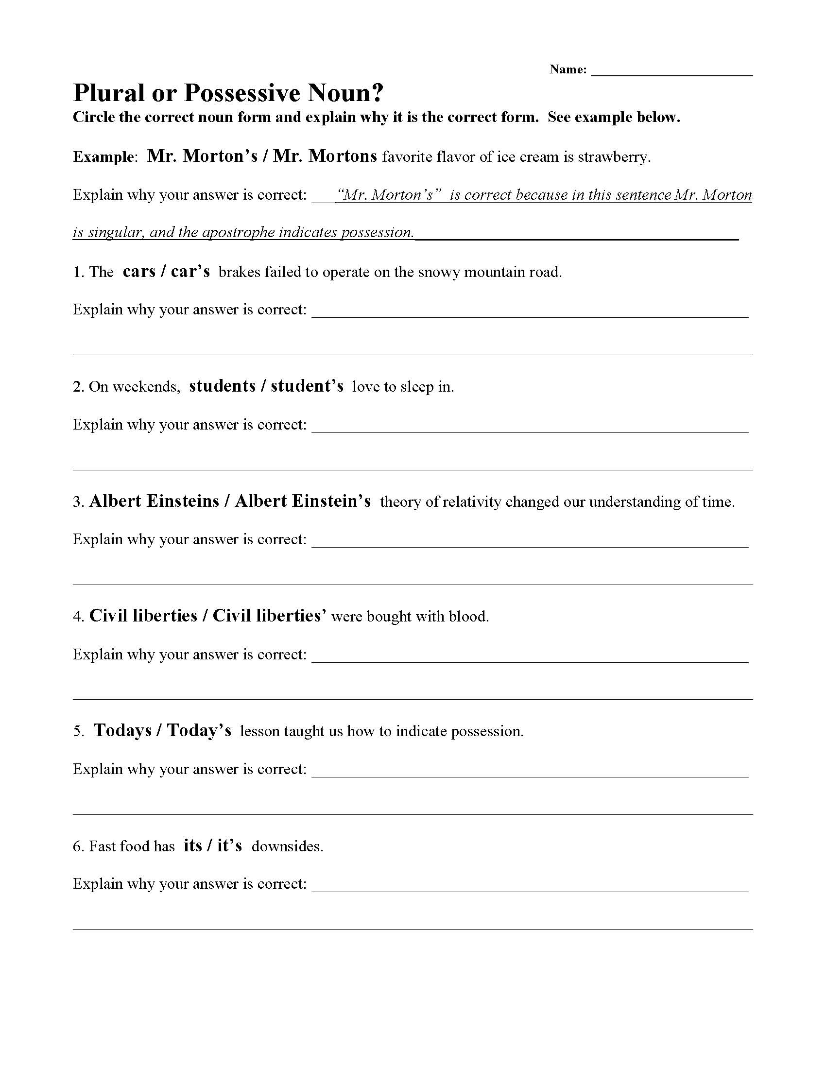 Free Printable Noun Worksheets