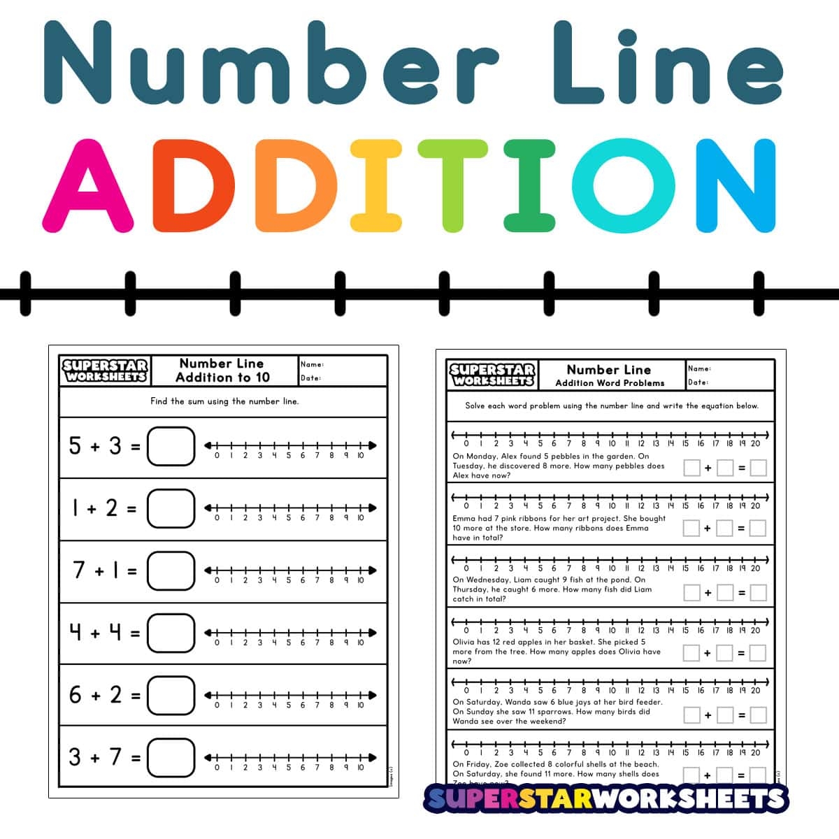Free Printable Number Line Addition Worksheets