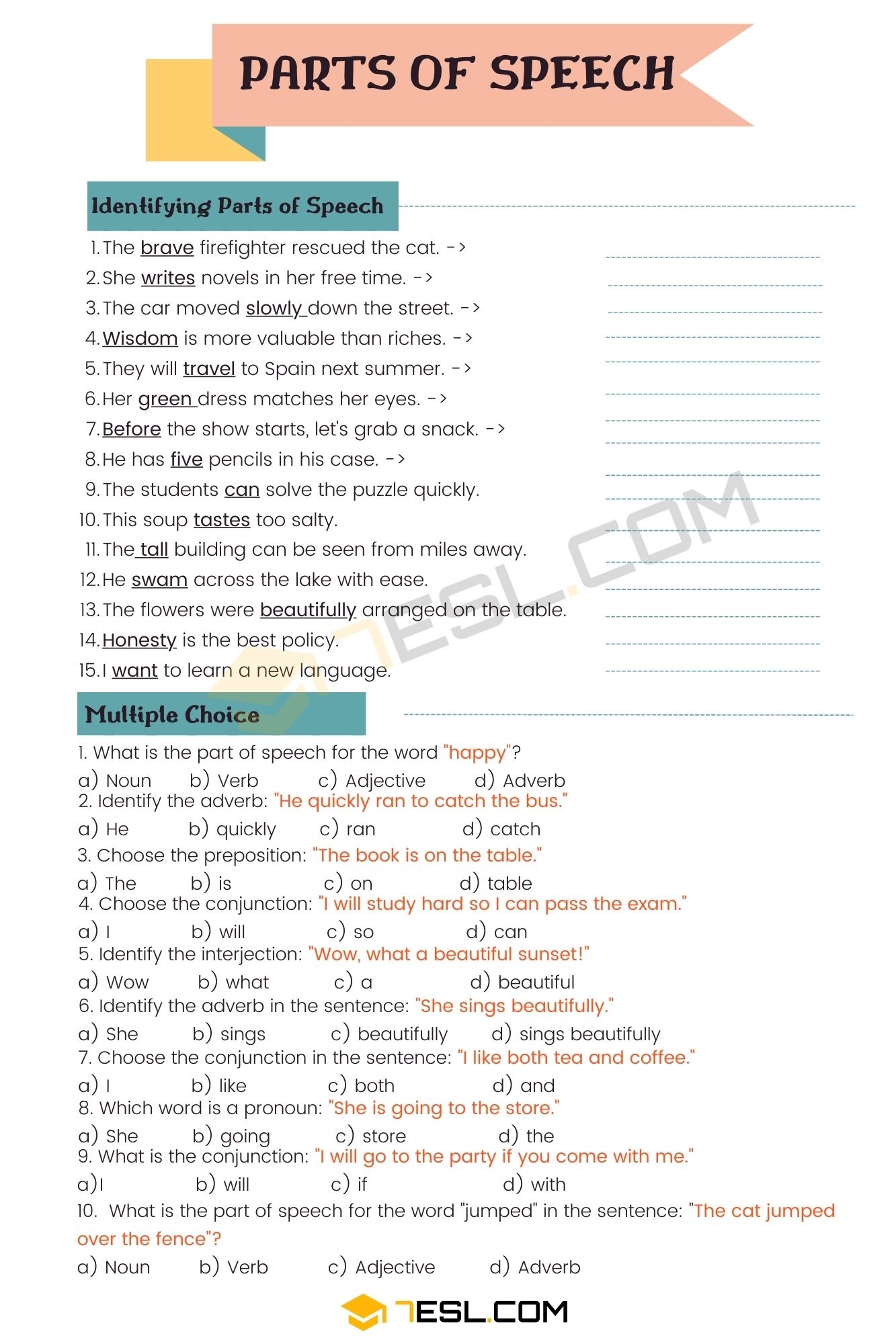 Free Printable Parts Of Speech Worksheets