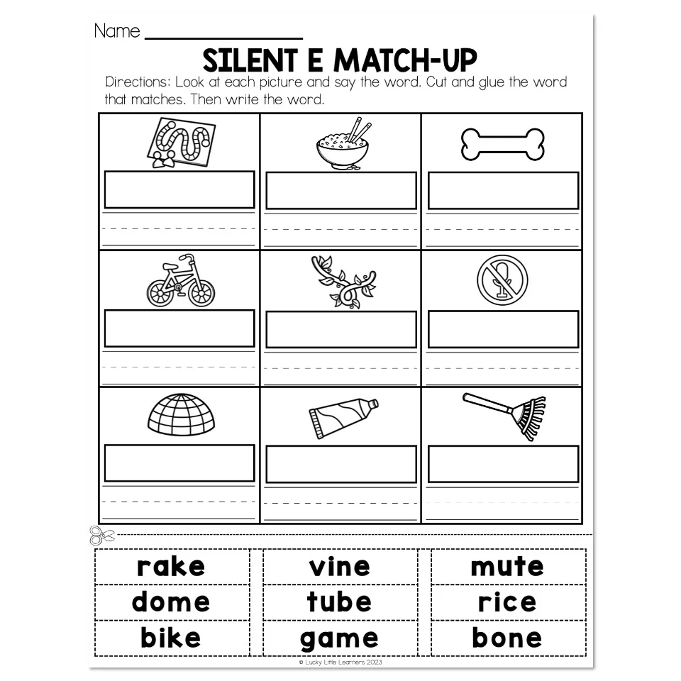 Phonics Worksheet CVCE Silent E Match Up Lucky Little Learners