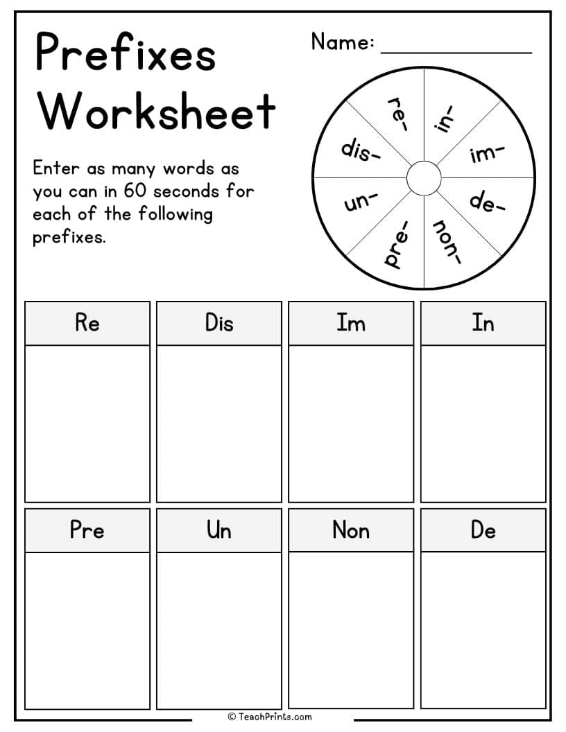 Free Printable Prefix Worksheets