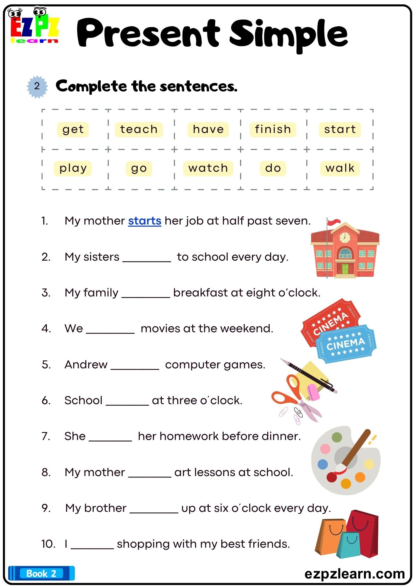 Present Simple Complete The Sentences Grammar Worksheet Bk2 Printable Pdf Ezpzlearn