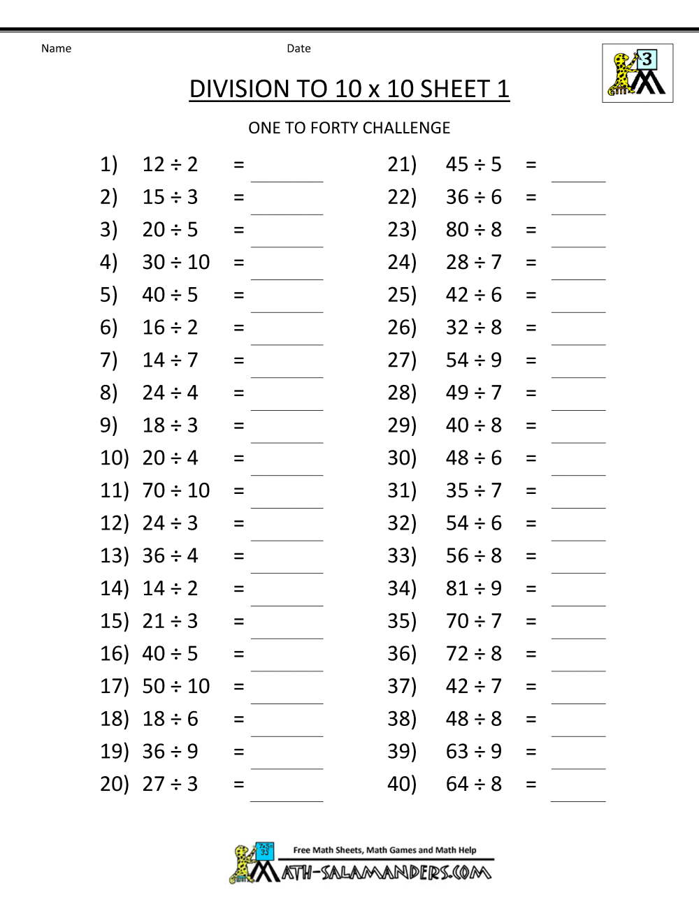 Printable Division Worksheets 3rd U0026 4th Grade Worksheets Library