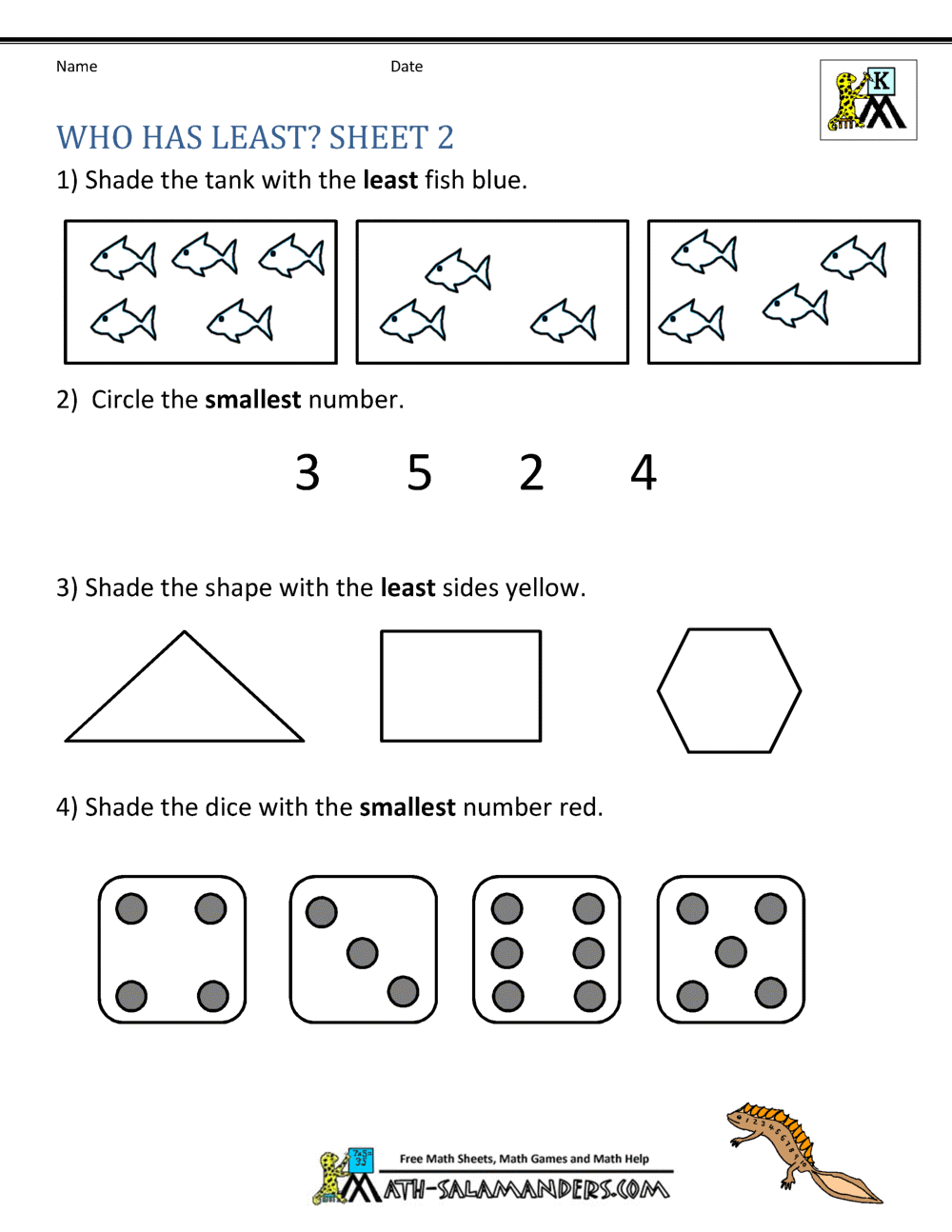 Printable Kindergarten Math Worksheets Comparing Numbers And Size