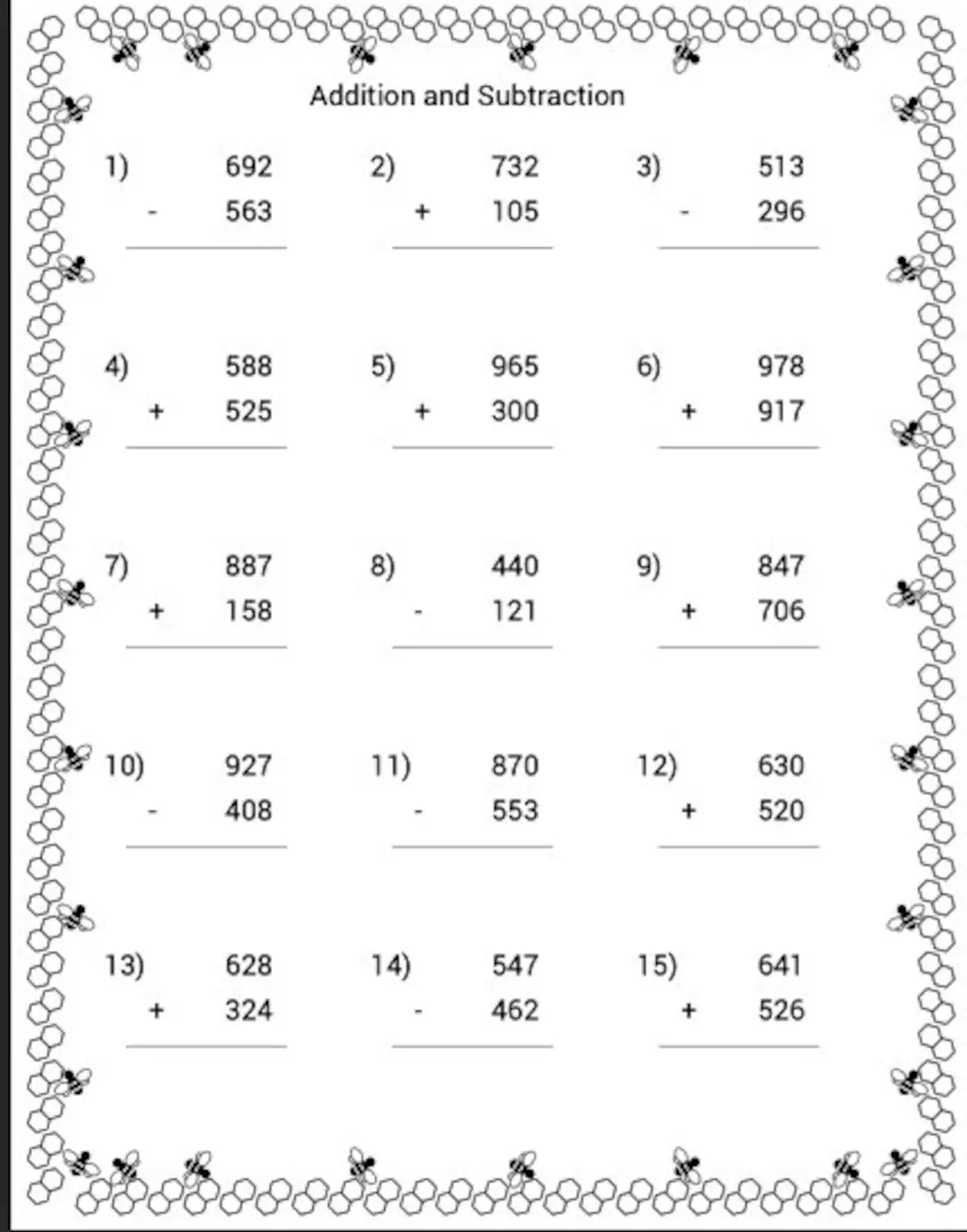 Printable Math Worksheets Addition And Subtraction Homeschool Instant Download With Answers Etsy