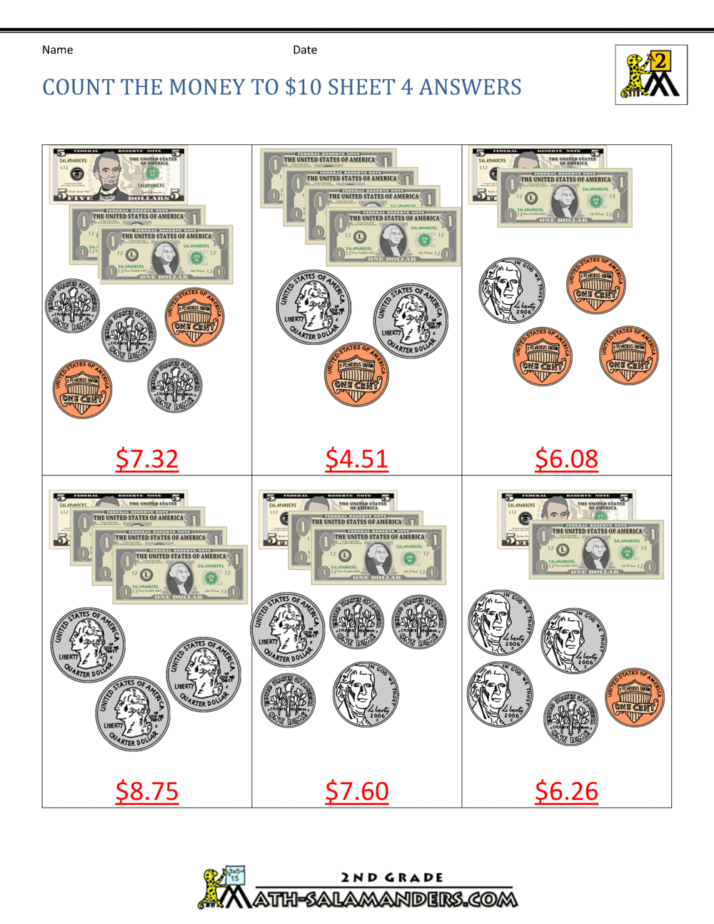 Printable Money Worksheets To 10