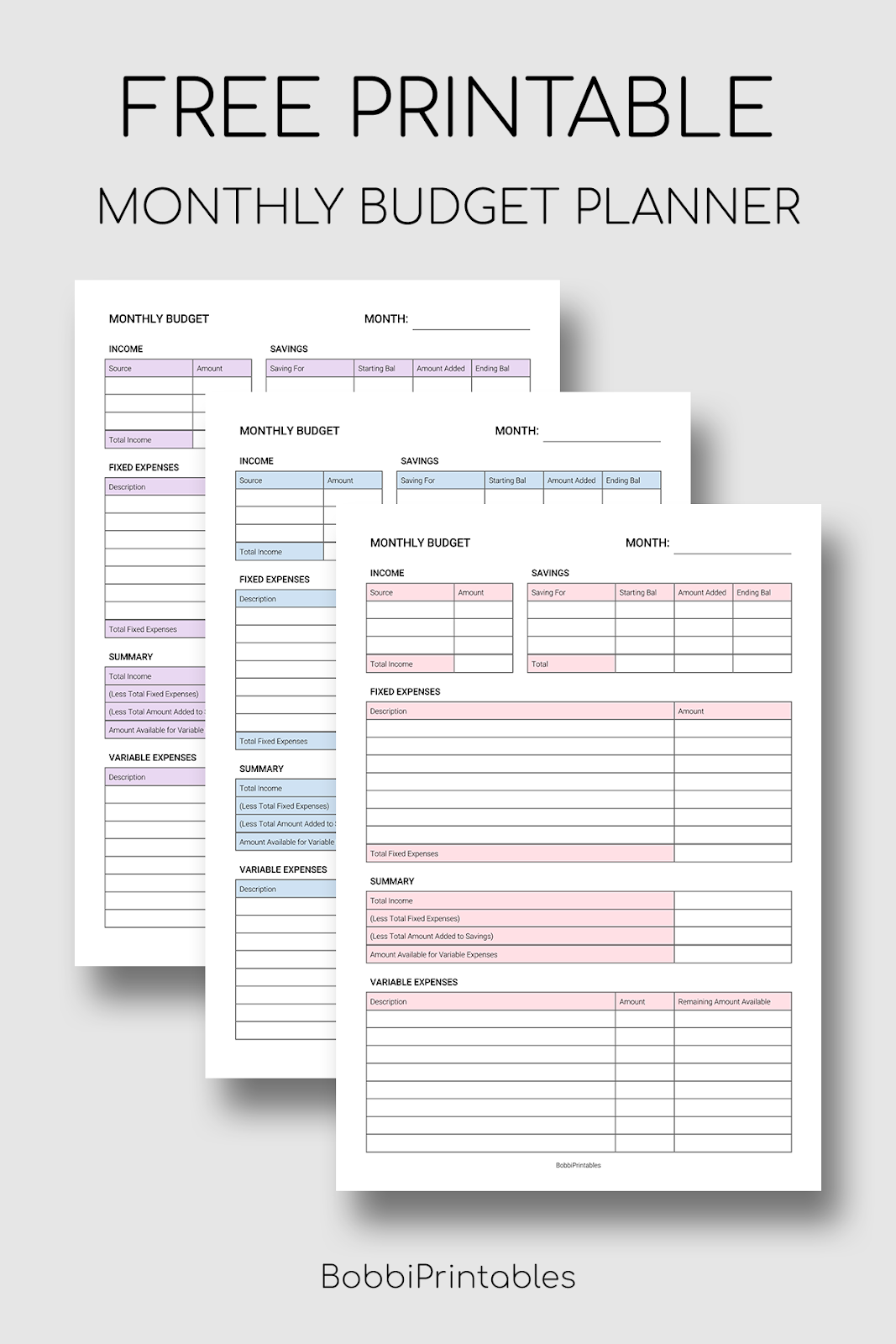 Printable Monthly Budget Planner