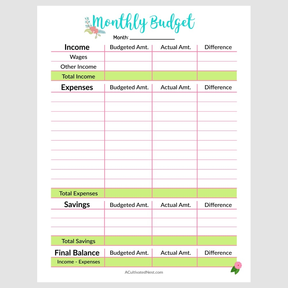 Free Monthly Budget Worksheet Printable