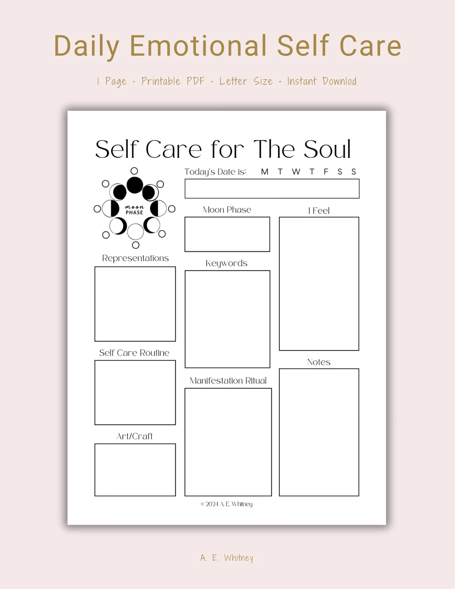 Printable Moon Phase Daily Emotional Self Care Planner Worksheet Payhip