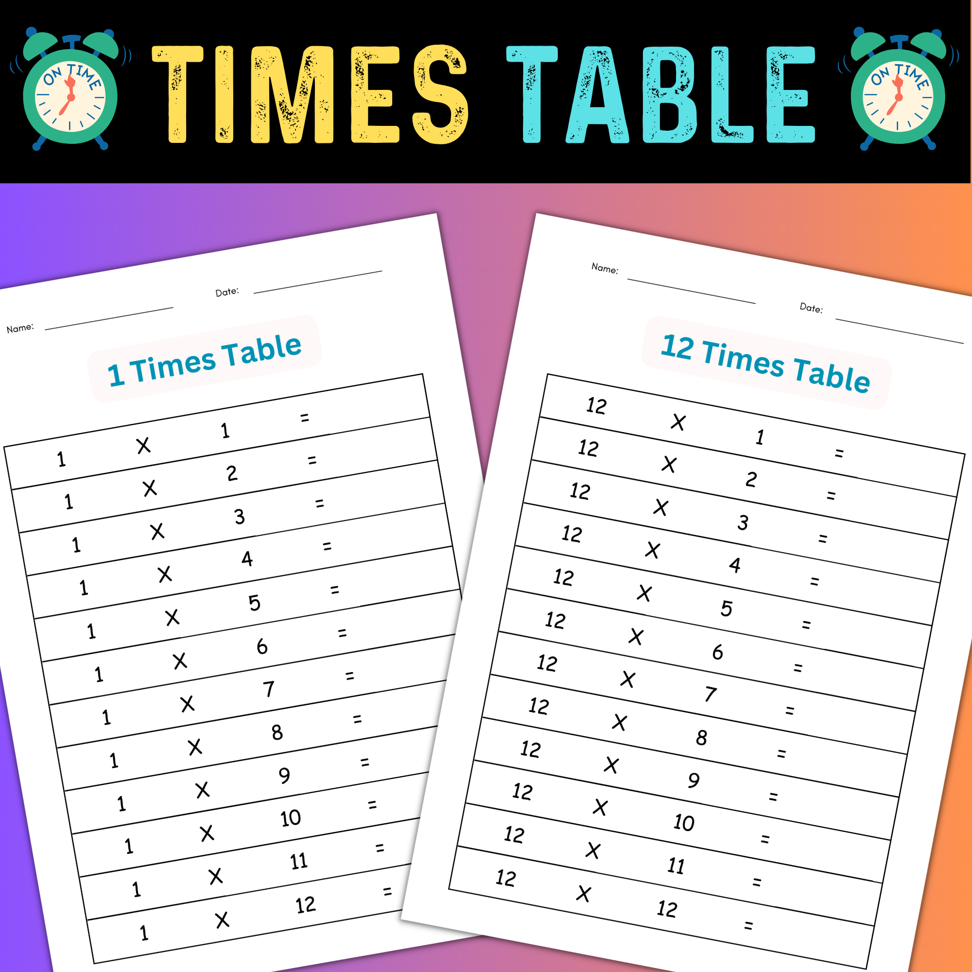Printable Multiplication Times Tables 1 To 12 Exercises Worksheets For Grade 1 Made By Teachers